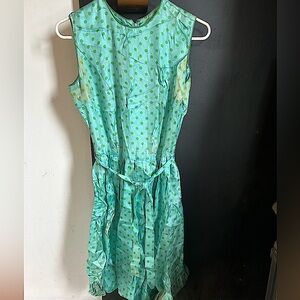 Vintage Silk Turquoise Polka Dot Dress Size M